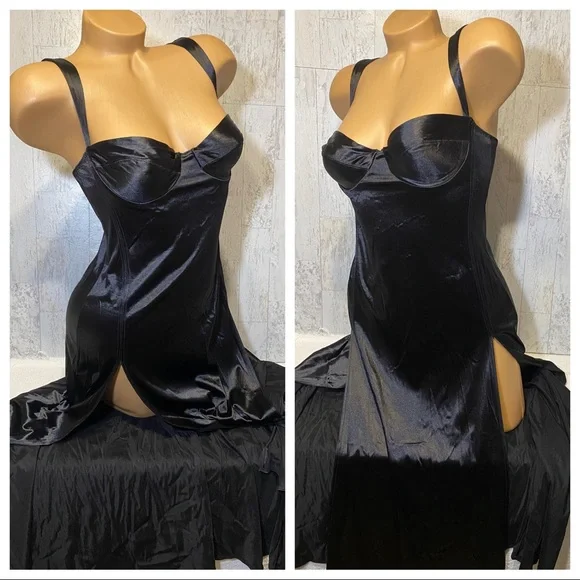 🎊🎉HOST PIC🎊🎉 VNTG Black Liquid Satin long night gown Victoria Secret Sissy - Picture 5 of 14